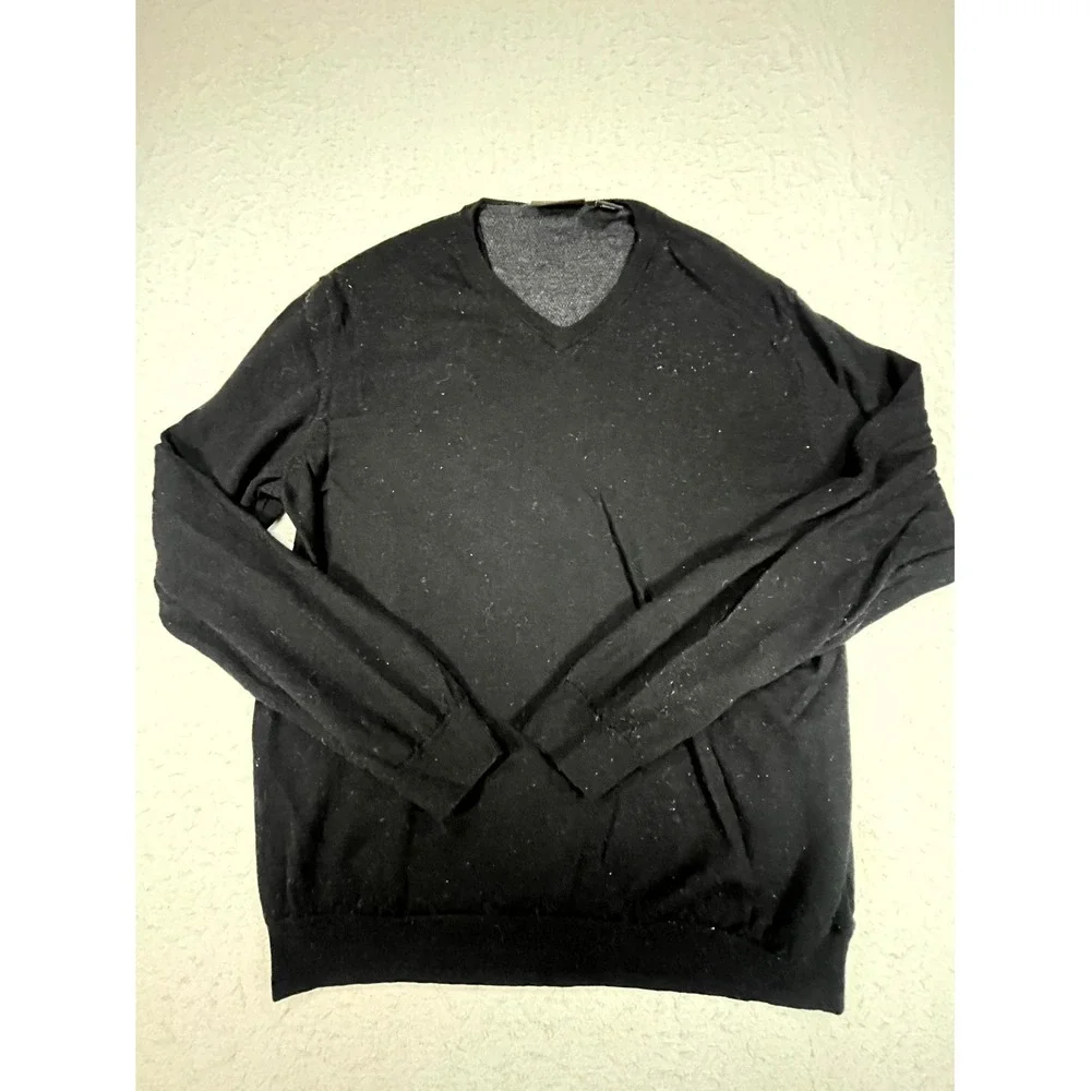 Calvin Klein Extra Fine Merino Sweater Mens XL Black Tight Knit Ribbed V Neck